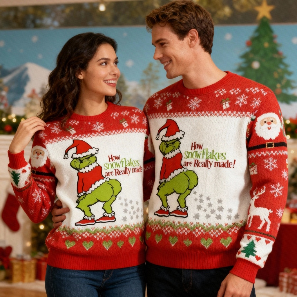 Soft Fleece Cartoon Pattern Ugly Sweater - Unisex Christmas Party Essential