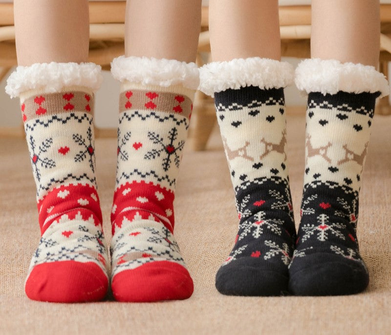 Christmas Floor Socks Adult Plus Fleece Home Sleeping Socks Carpet Sock Leg Cover Non-Slip