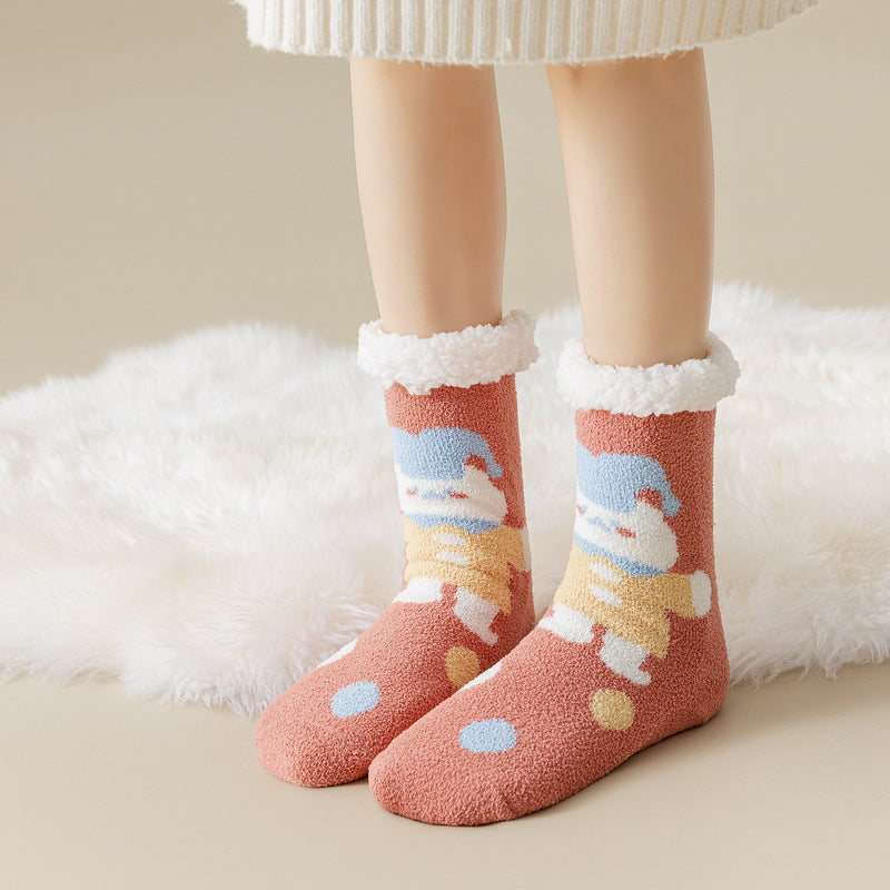 Lamb Velvet Socks Women's Winter Sleep Socks Silicone Non-Slip Floor Socks Christmas Red Socks