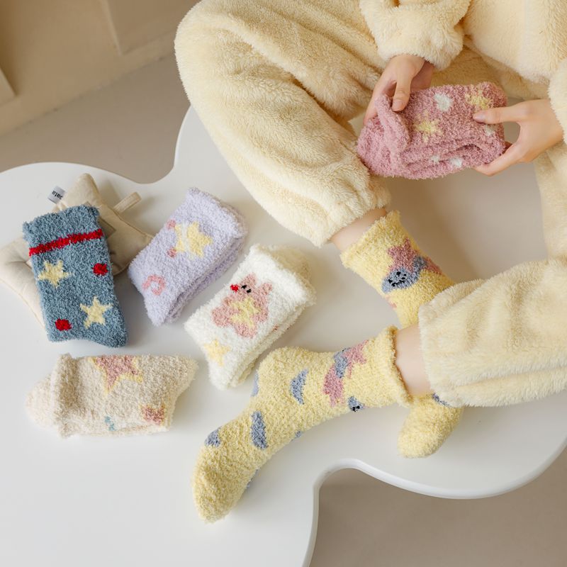 Kawaii Socks Coral Fleece Women's Winter Floor-Length Socks Cozy Cute and Bestselling for the Winter