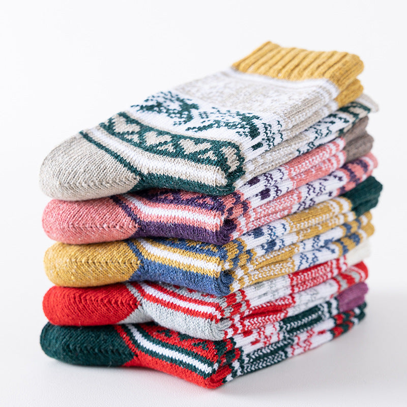Winter New Socks Mid Calf Socks Rabbit Wool Socks Christmas Women's Socks