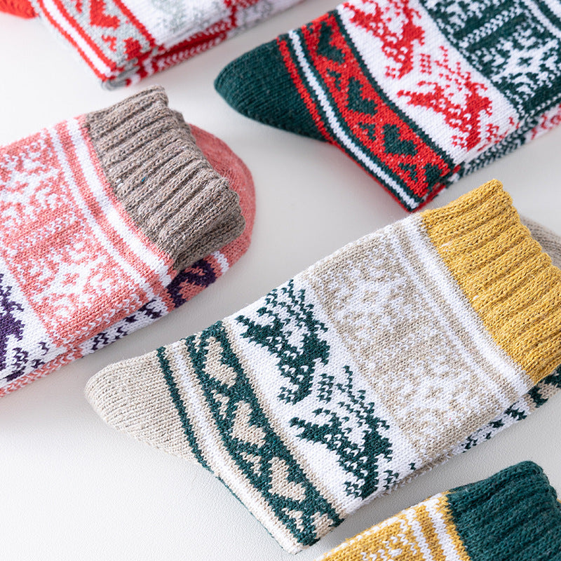 Winter New Socks Mid Calf Socks Rabbit Wool Socks Christmas Women's Socks