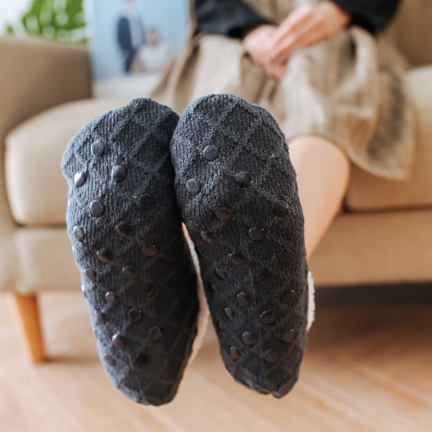 Stylish Black Gray Socks-Cozy Woolen Socks for Warmth Thick Floor Socks
