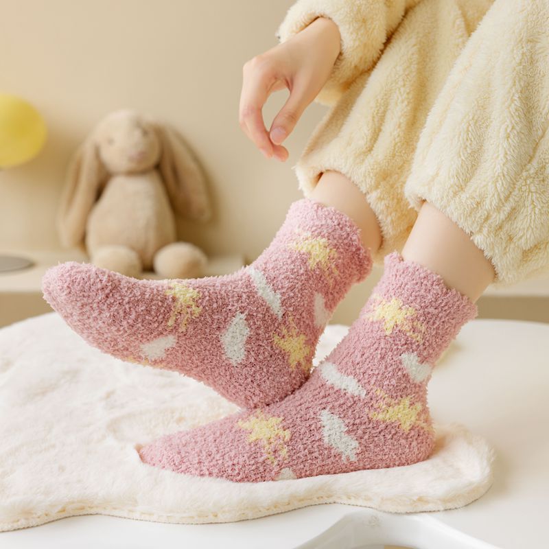 Kawaii Socks Coral Fleece Women's Winter Floor-Length Socks Cozy Cute and Bestselling for the Winter