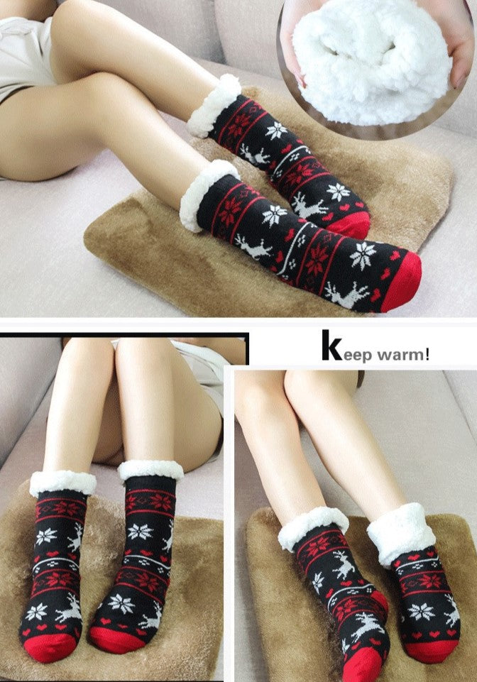 Slipper Socks Winter Socks With Extra Fleece Sole Adhesive Socks For Adult Floor Socks