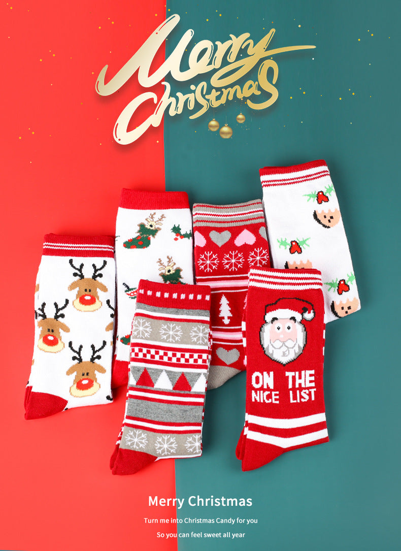 New Popular Breathable Christmas Cartoon Mid Calf Socks