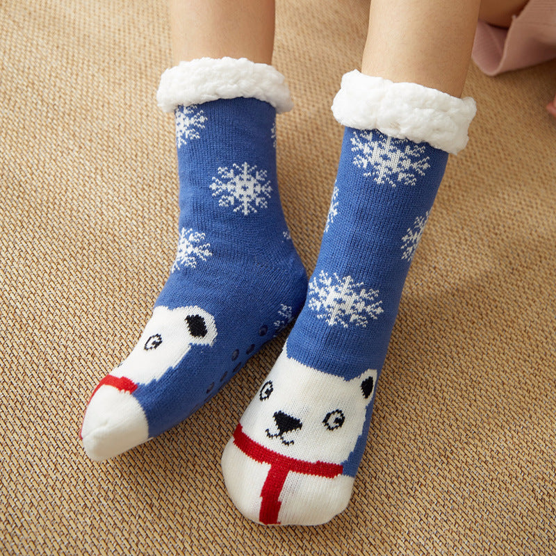 Christmas Floor Socks Adult Plus Fleece Home Sleeping Socks Carpet Sock Leg Cover Non-Slip
