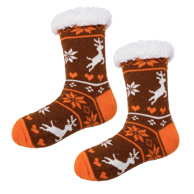 Slipper Socks Winter Socks With Extra Fleece Sole Adhesive Socks For Adult Floor Socks