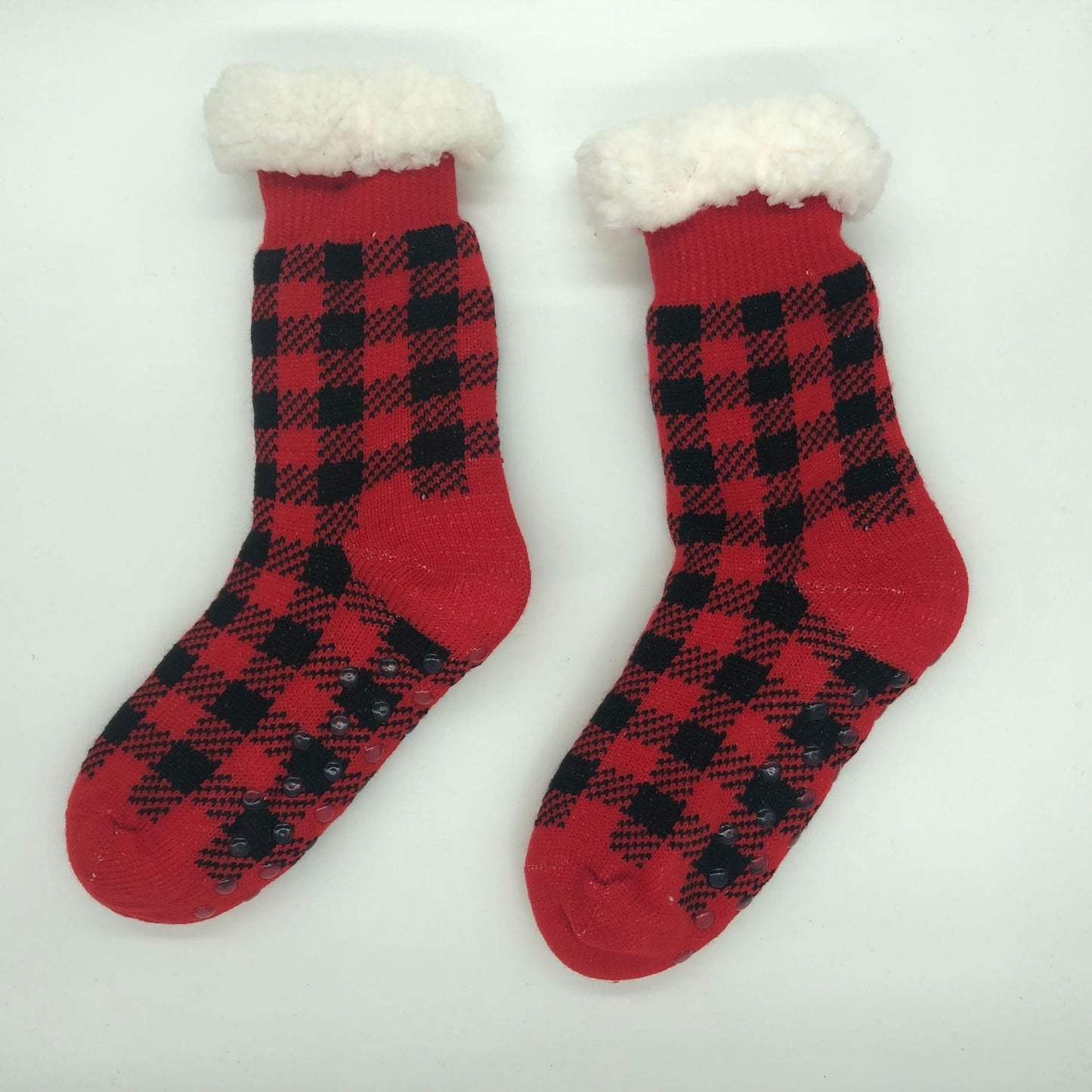 Plaid Thick Striped Sherpa Slipper Socks Leg Warmers For Cozy Home Sleep, Non-Slip Floor Socks For Autumn/Winter Women