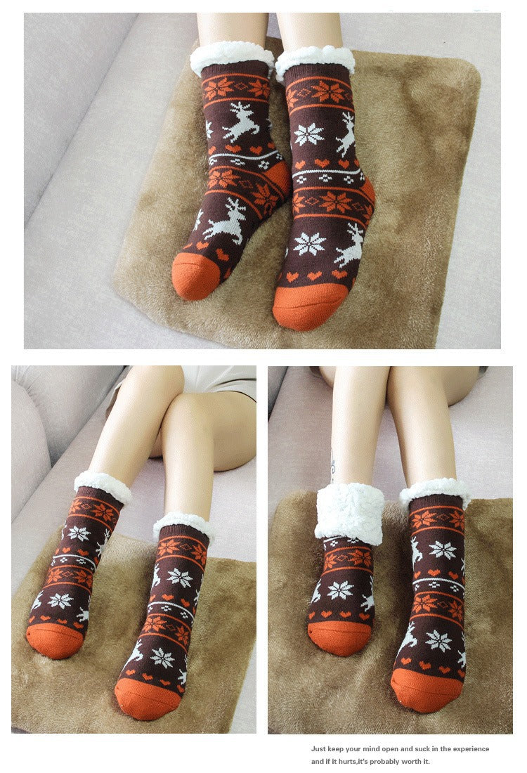 Slipper Socks Winter Socks With Extra Fleece Sole Adhesive Socks For Adult Floor Socks