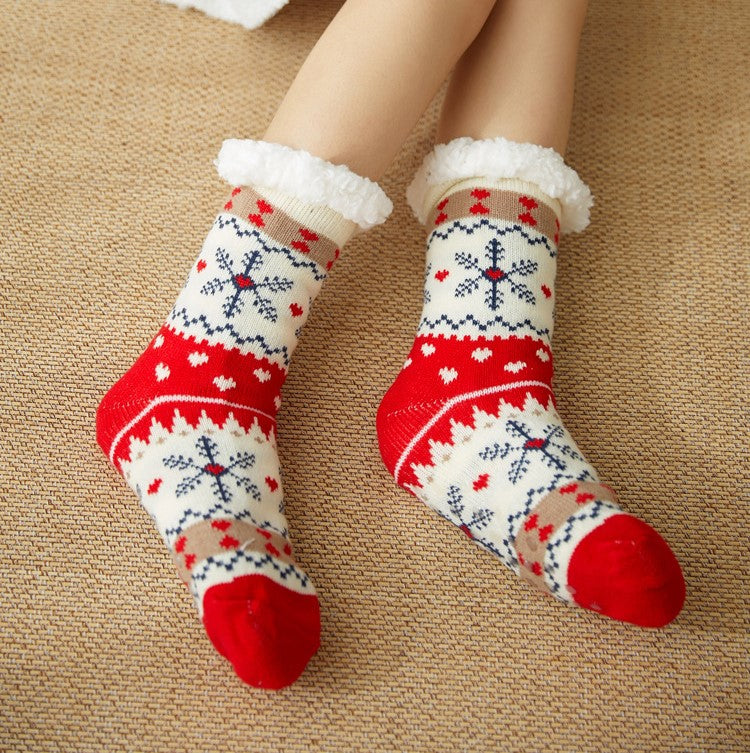 Christmas Floor Socks Adult Plus Fleece Home Sleeping Socks Carpet Sock Leg Cover Non-Slip