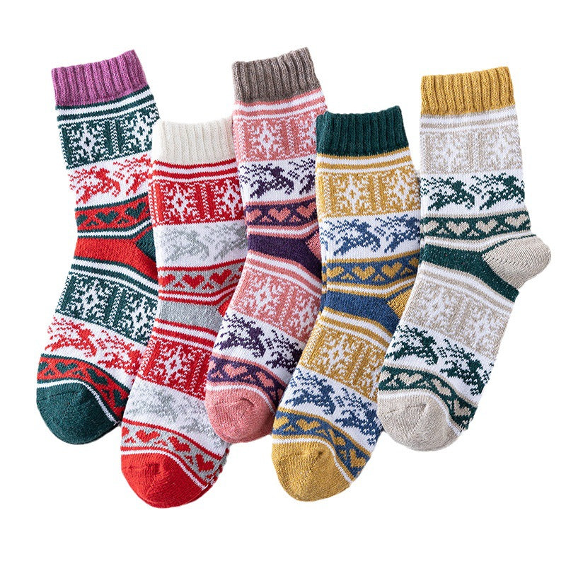 Winter New Socks Mid Calf Socks Rabbit Wool Socks Christmas Women's Socks