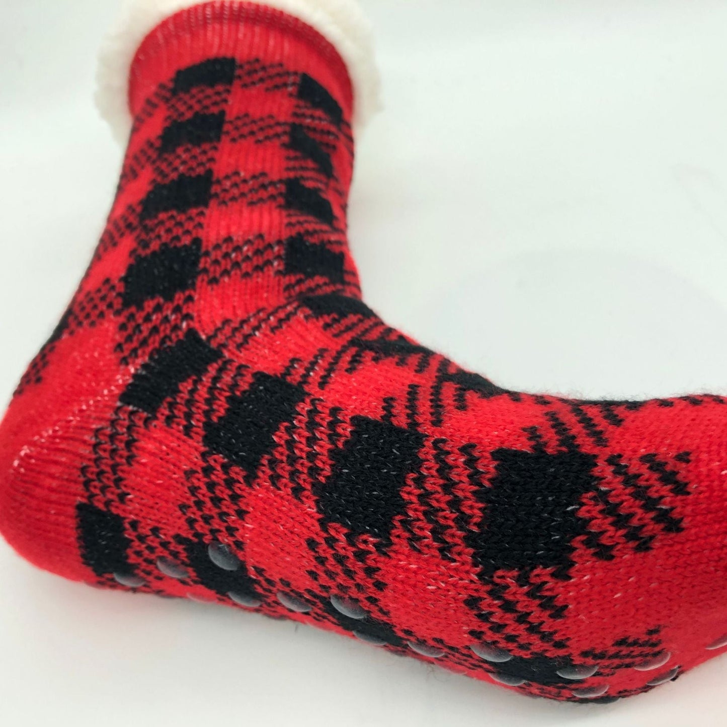 Plaid Thick Striped Sherpa Slipper Socks Leg Warmers For Cozy Home Sleep, Non-Slip Floor Socks For Autumn/Winter Women