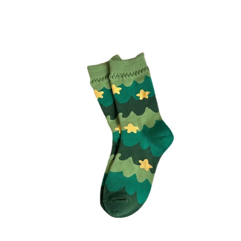 New Women's Mid Calf Socks Christmas Cute Cartoon Embossed Couple Socks Japanese Socks