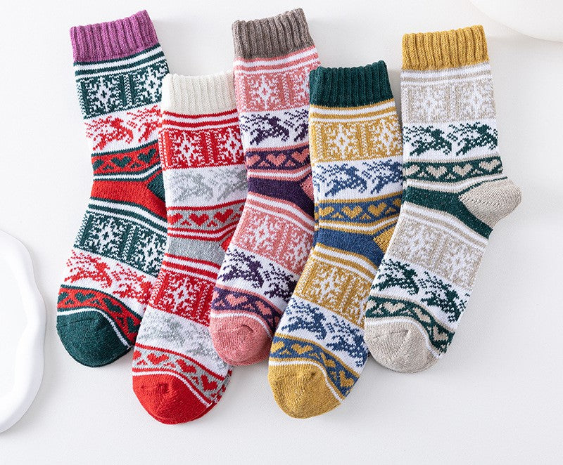 Winter New Socks Mid Calf Socks Rabbit Wool Socks Christmas Women's Socks