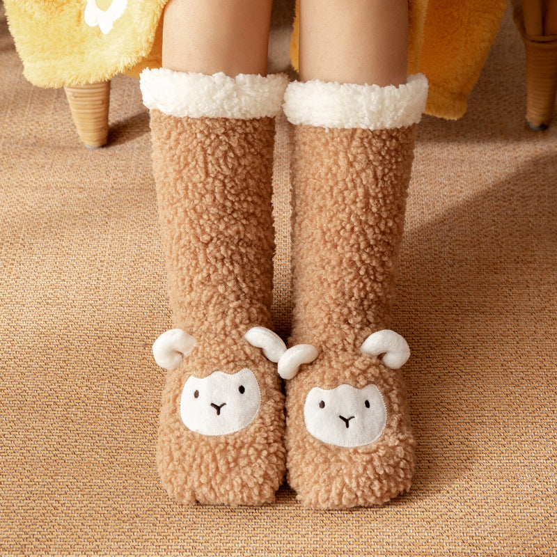 Home Floor Cute Socks Sleep Socks Christmas Snow Socks Coral Velvet Slippers Carpet Socks