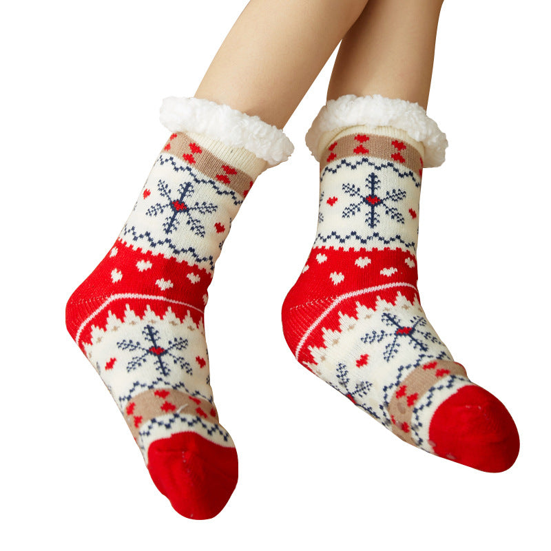 Christmas Floor Socks Adult Plus Fleece Home Sleeping Socks Carpet Sock Leg Cover Non-Slip