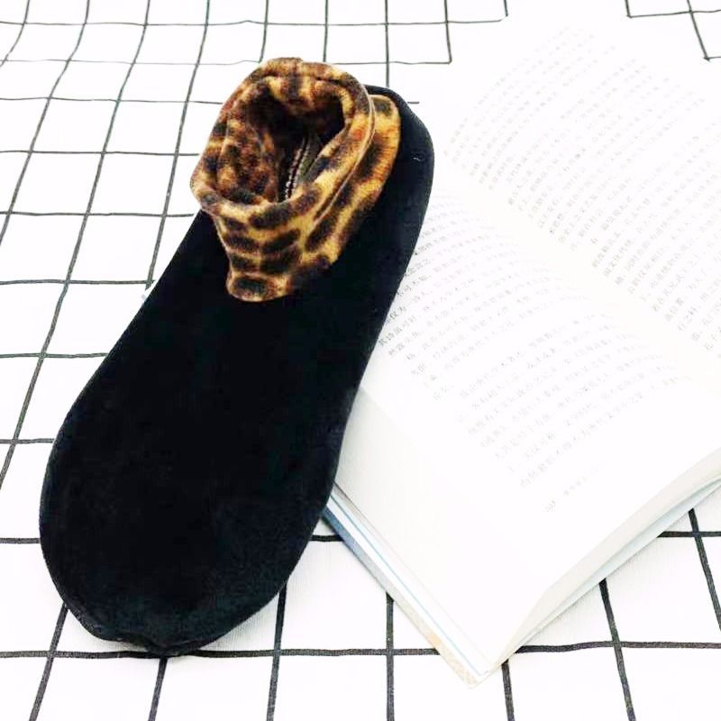 Cozy Thick And Non-Slip For Adults Socks Winter Warmth Unisex Short Leopard Print Floor Socks