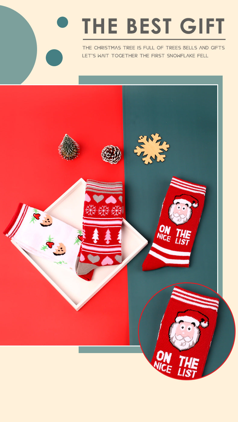 New Popular Breathable Christmas Cartoon Mid Calf Socks