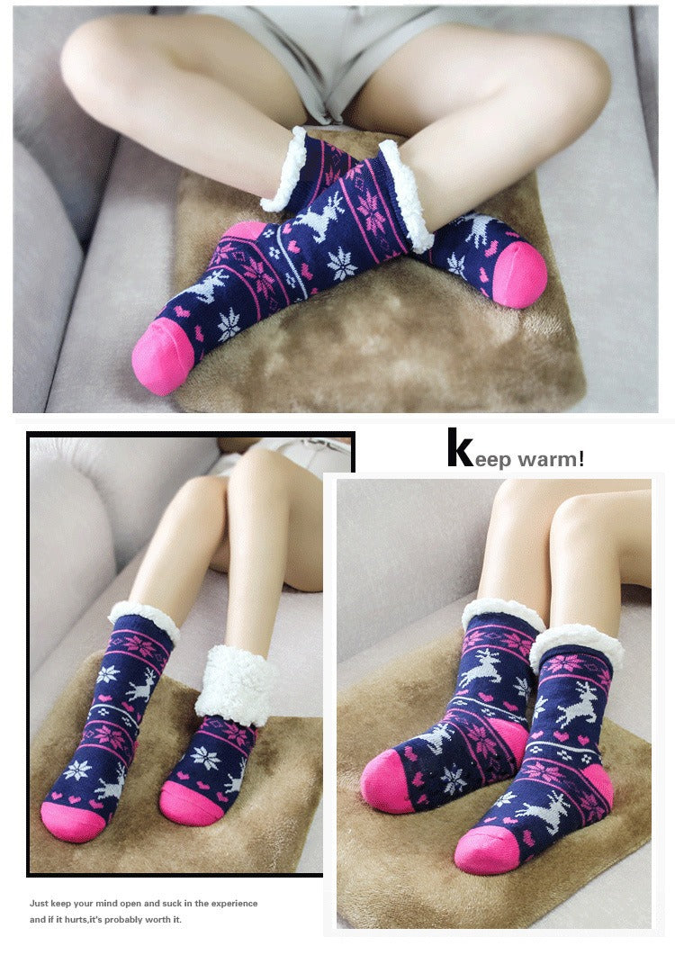 Slipper Socks Winter Socks With Extra Fleece Sole Adhesive Socks For Adult Floor Socks