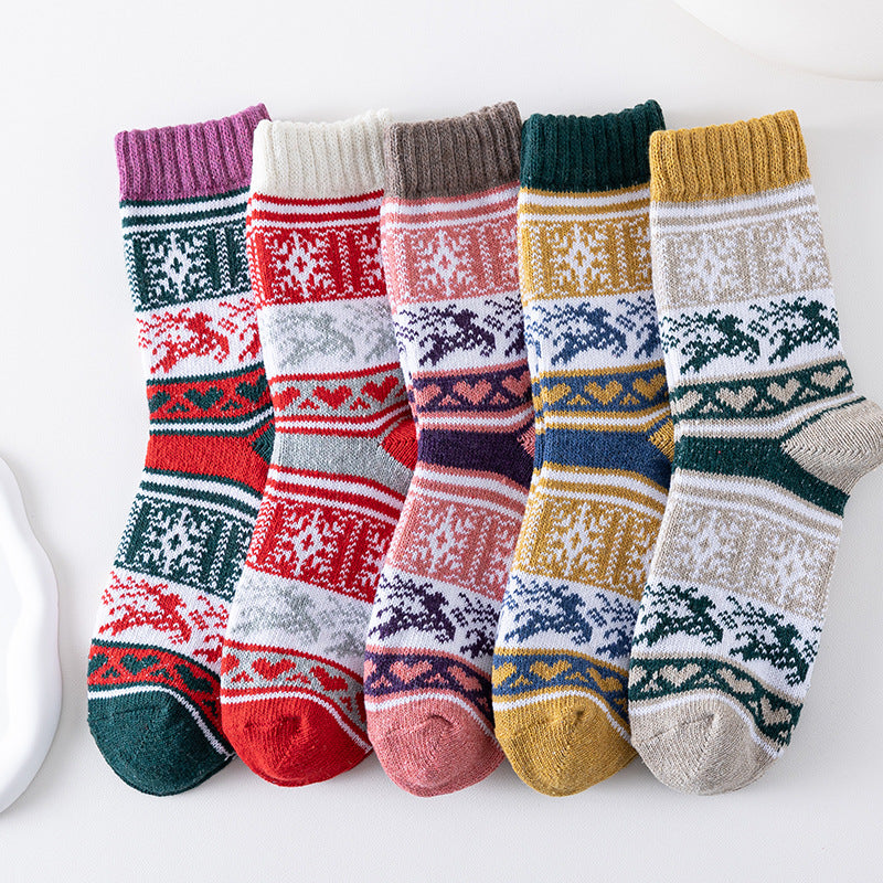 Winter New Socks Mid Calf Socks Rabbit Wool Socks Christmas Women's Socks