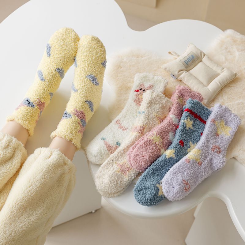 Kawaii Socks Coral Fleece Women's Winter Floor-Length Socks Cozy Cute and Bestselling for the Winter