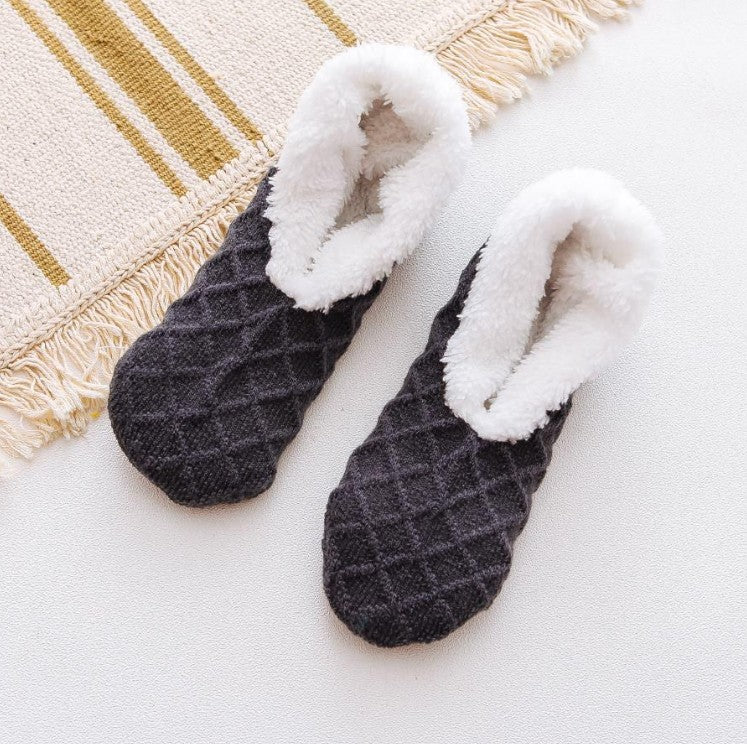 Stylish Black Gray Socks-Cozy Woolen Socks for Warmth Thick Floor Socks