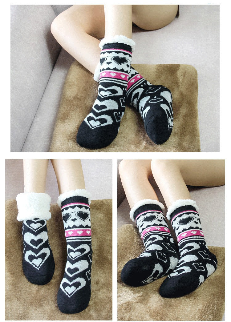 Slipper Socks Winter Socks With Extra Fleece Sole Adhesive Socks For Adult Floor Socks