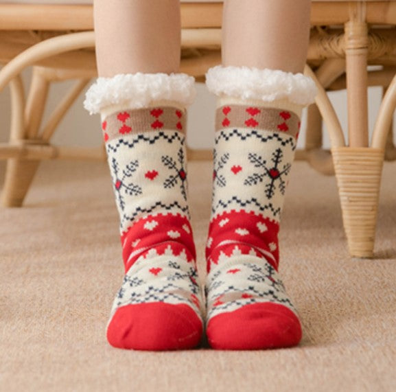Christmas Floor Socks Adult Plus Fleece Home Sleeping Socks Carpet Sock Leg Cover Non-Slip