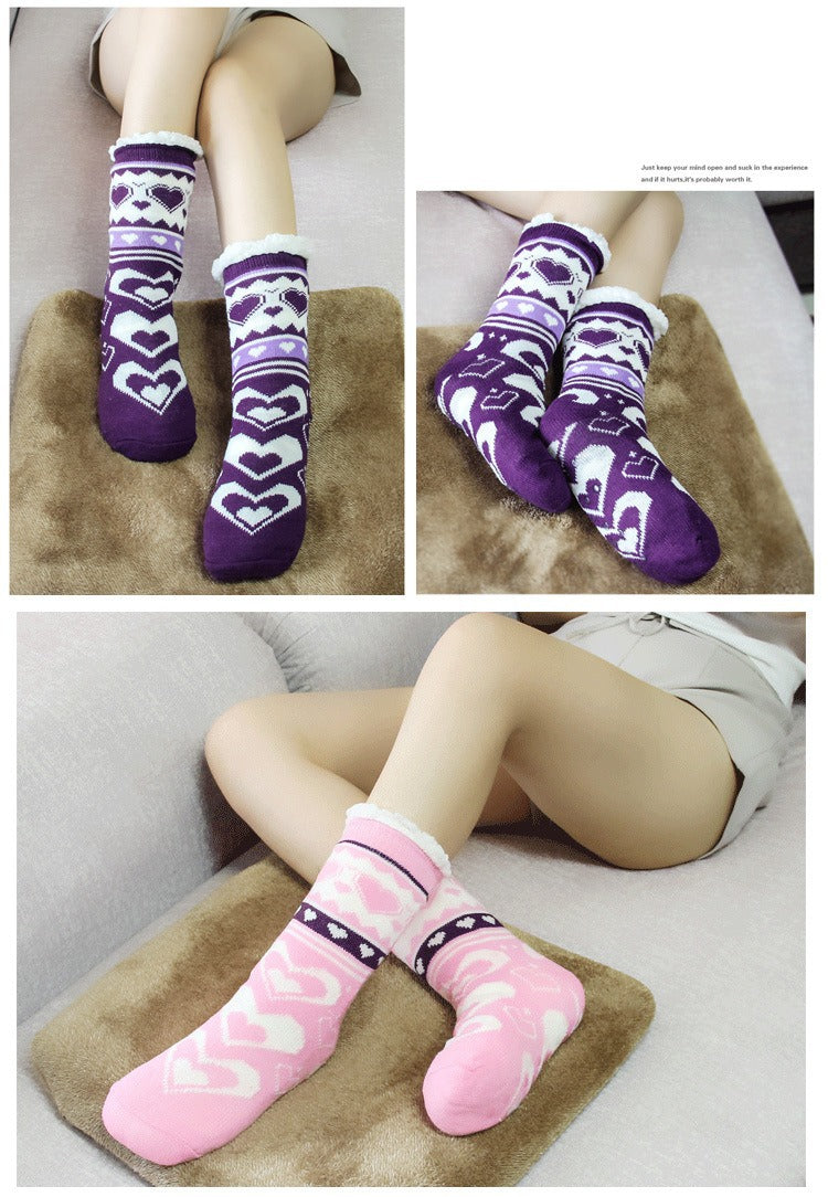 Slipper Socks Winter Socks With Extra Fleece Sole Adhesive Socks For Adult Floor Socks