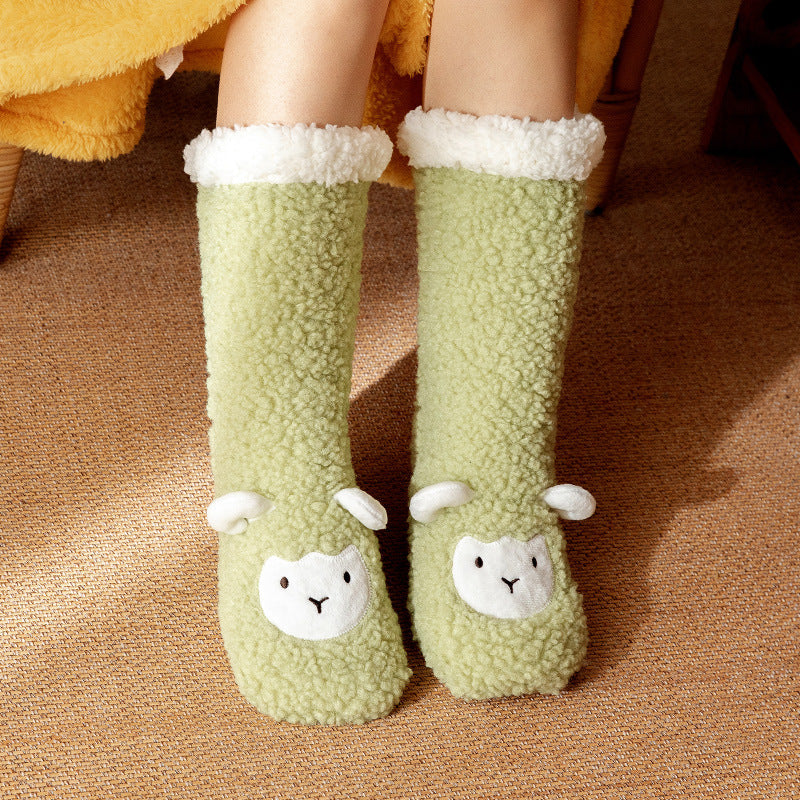 Home Floor Cute Socks Sleep Socks Christmas Snow Socks Coral Velvet Slippers Carpet Socks