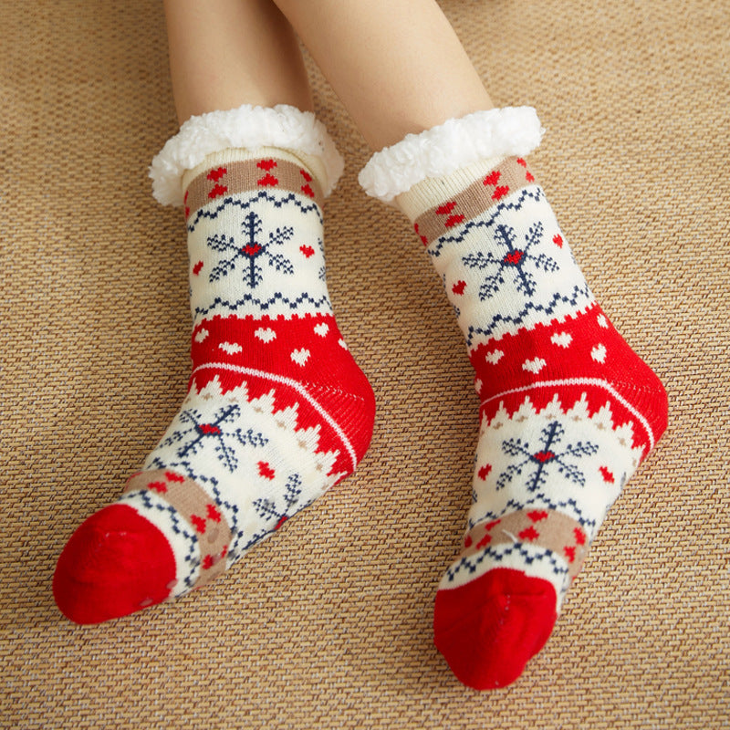Christmas Floor Socks Adult Plus Fleece Home Sleeping Socks Carpet Sock Leg Cover Non-Slip
