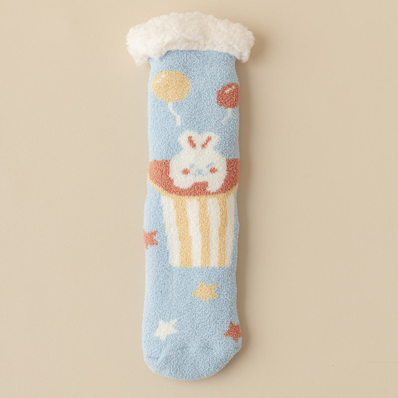 Lamb Velvet Socks Women's Winter Sleep Socks Silicone Non-Slip Floor Socks Christmas Red Socks