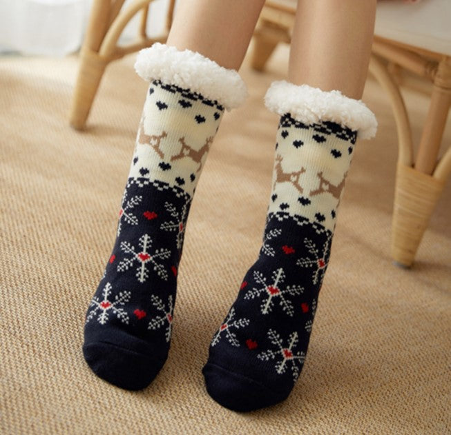 Christmas Floor Socks Adult Plus Fleece Home Sleeping Socks Carpet Sock Leg Cover Non-Slip