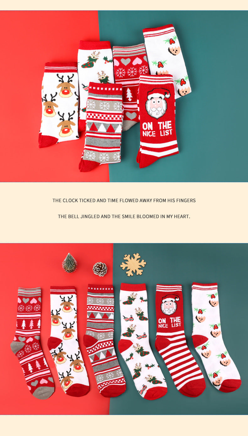 New Popular Breathable Christmas Cartoon Mid Calf Socks