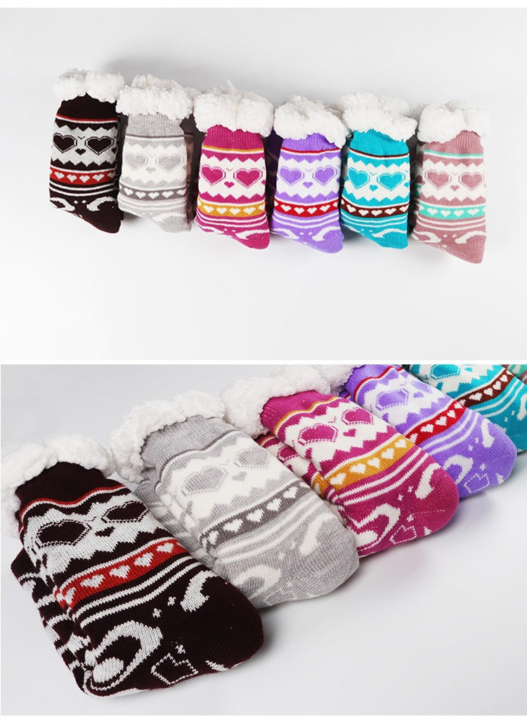 Slipper Socks Winter Socks With Extra Fleece Sole Adhesive Socks For Adult Floor Socks