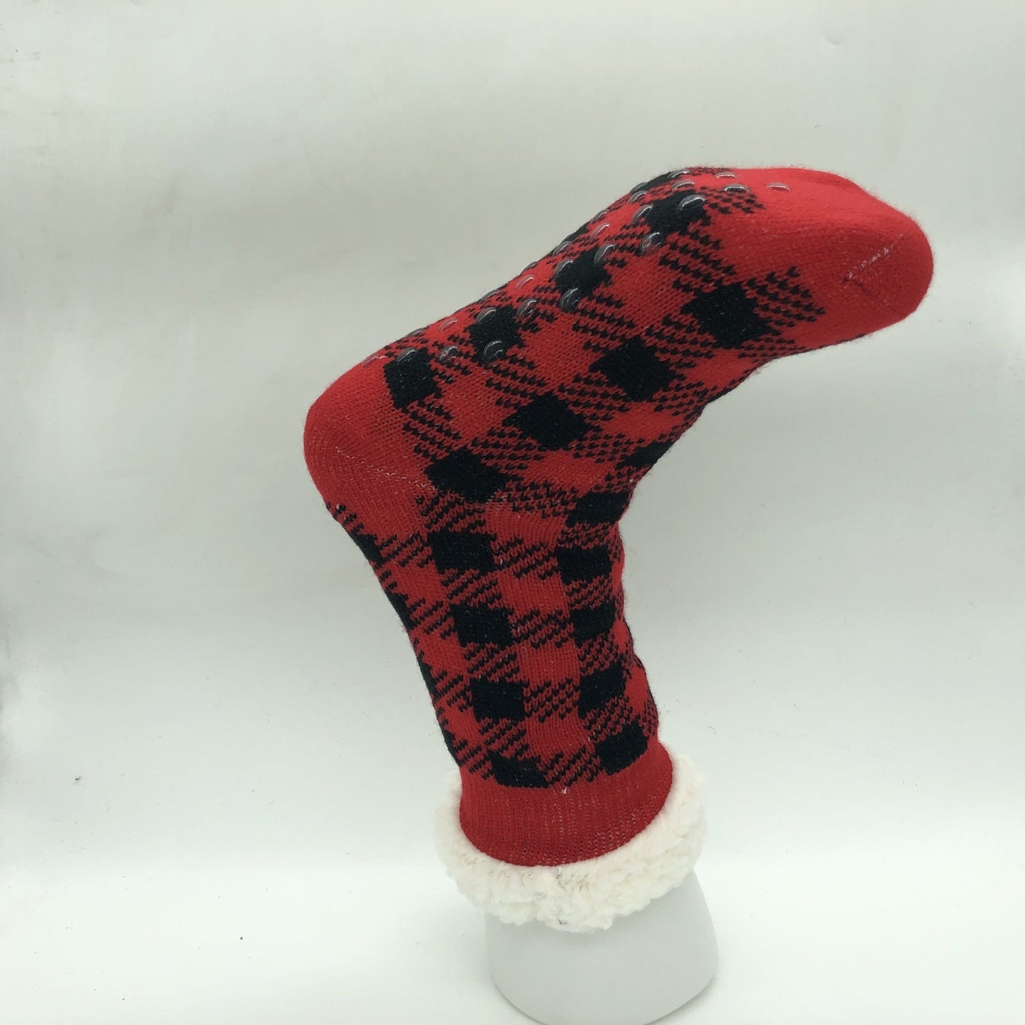 Plaid Thick Striped Sherpa Slipper Socks Leg Warmers For Cozy Home Sleep, Non-Slip Floor Socks For Autumn/Winter Women