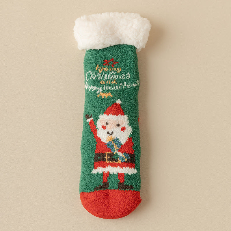 Lamb Velvet Socks Women's Winter Sleep Socks Silicone Non-Slip Floor Socks Christmas Red Socks