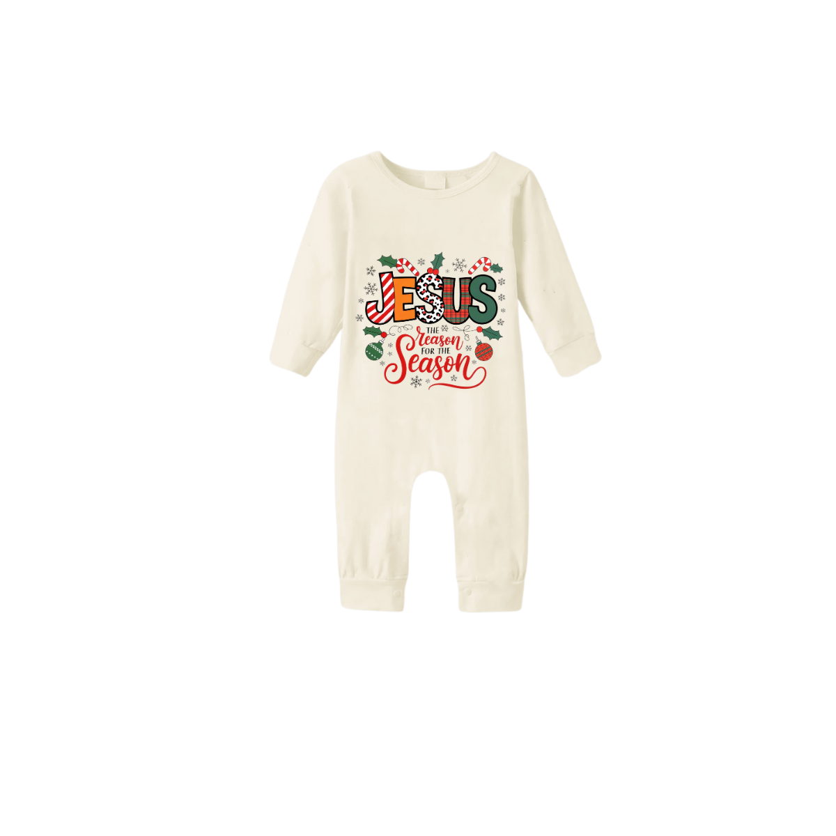 Green Cute Deer Print Christmas Pajamas Set With "Jesus is the Reason for the Season" Text Print