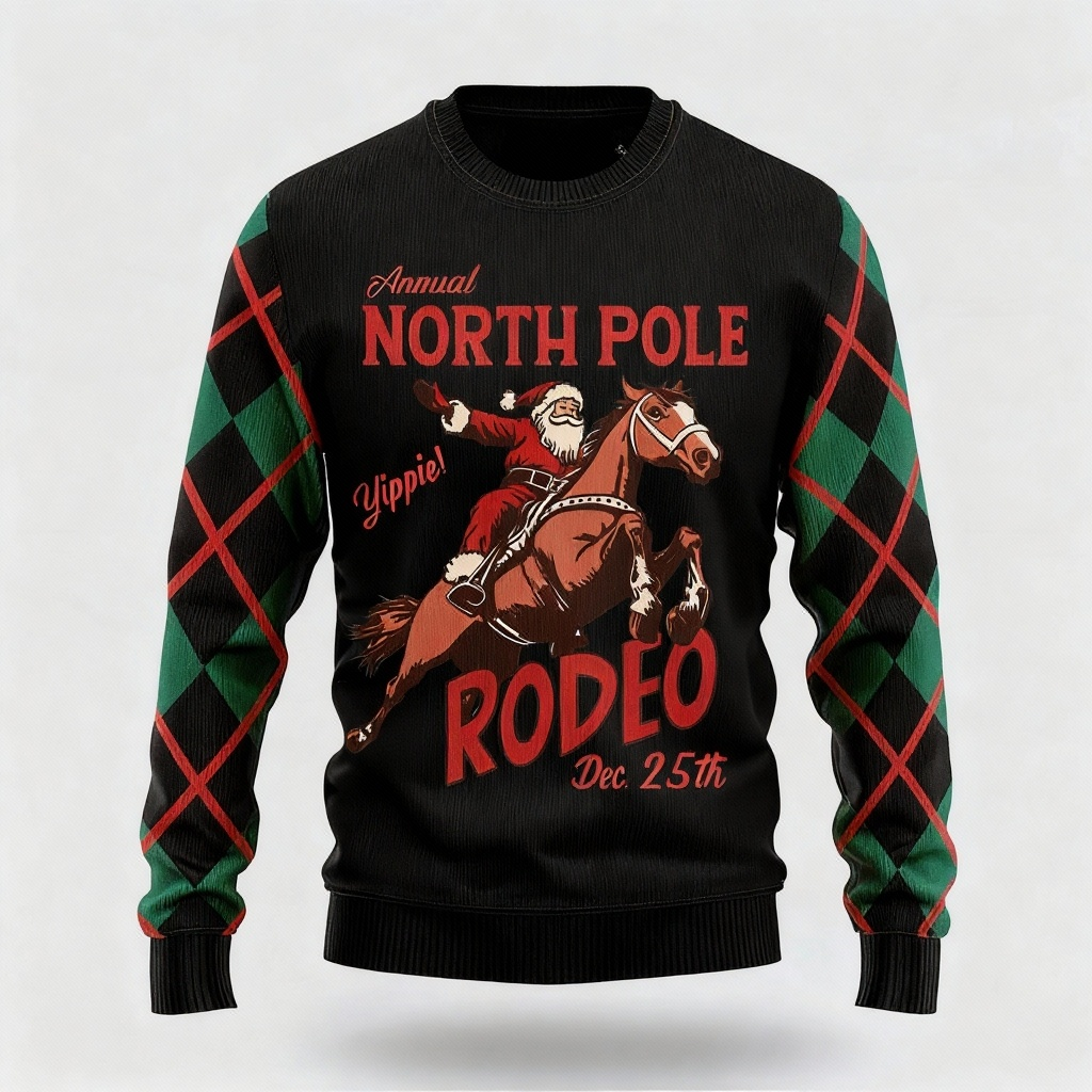 Artistic Santa Claus Pattern Design - Maximalist Christmas Print Ugly Sweater