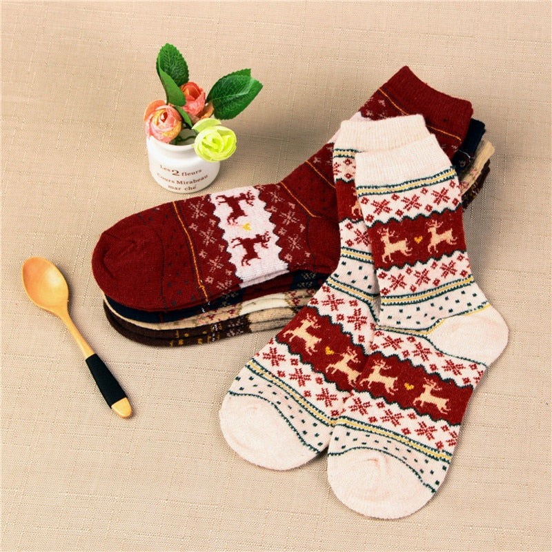 1 Pair Warm Women Socks Striped 3D Socks Winter Style Christmas Colletions