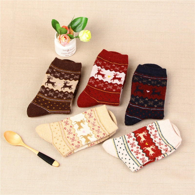 1 Pair Warm Women Socks Striped 3D Socks Winter Style Christmas Colletions