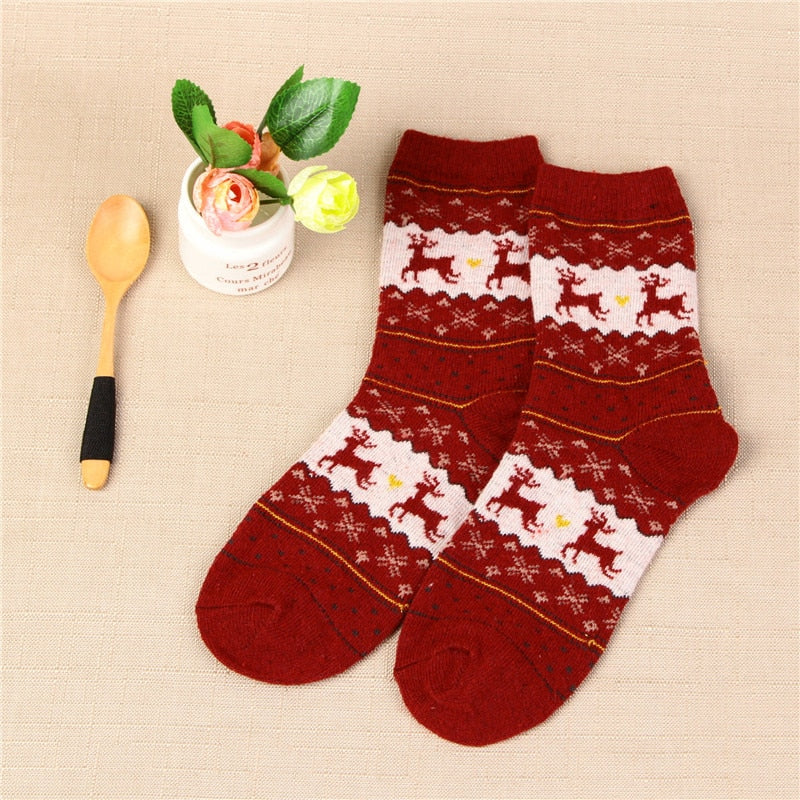 1 Pair Warm Women Socks Striped 3D Socks Winter Style Christmas Colletions