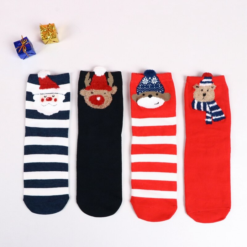 Women kids Winter Christmas Socks David's Deer Cotton Cartoon 4pcs