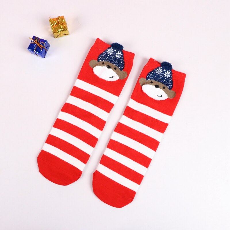 Women kids Winter Christmas Socks David's Deer Cotton Cartoon 4pcs