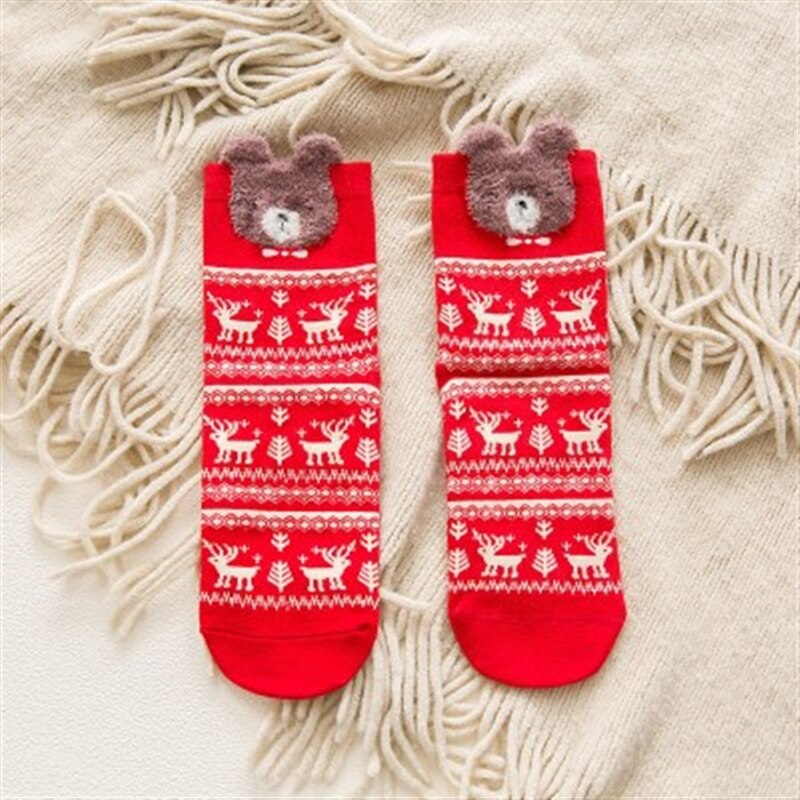 Women kids Winter Christmas Socks David's Deer Cotton Cartoon 4pcs