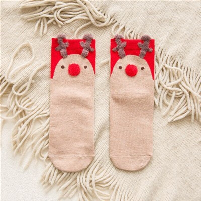Women kids Winter Christmas Socks David's Deer Cotton Cartoon 4pcs