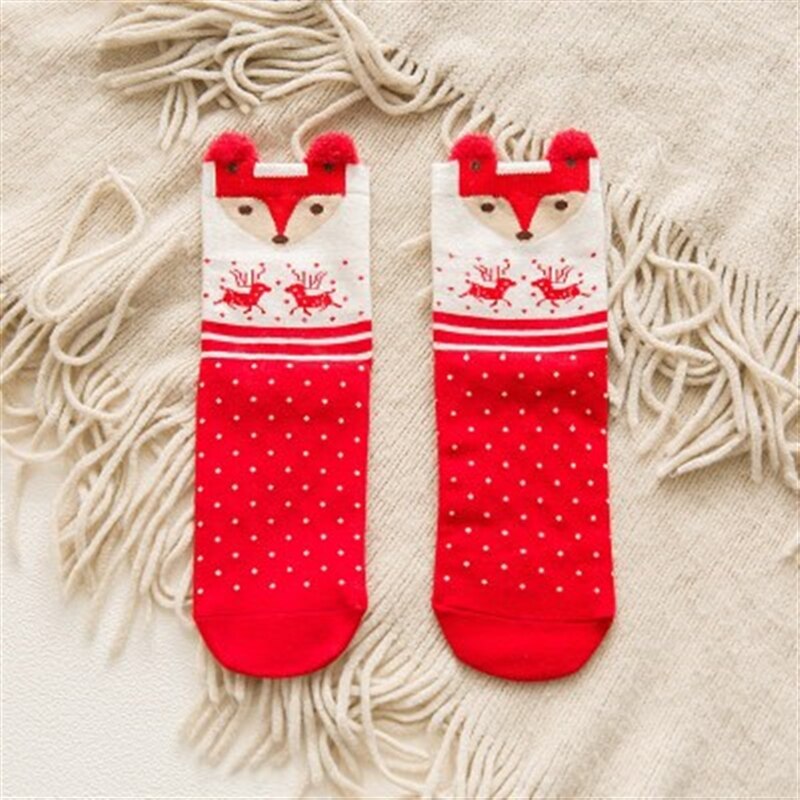 Women kids Winter Christmas Socks David's Deer Cotton Cartoon 4pcs