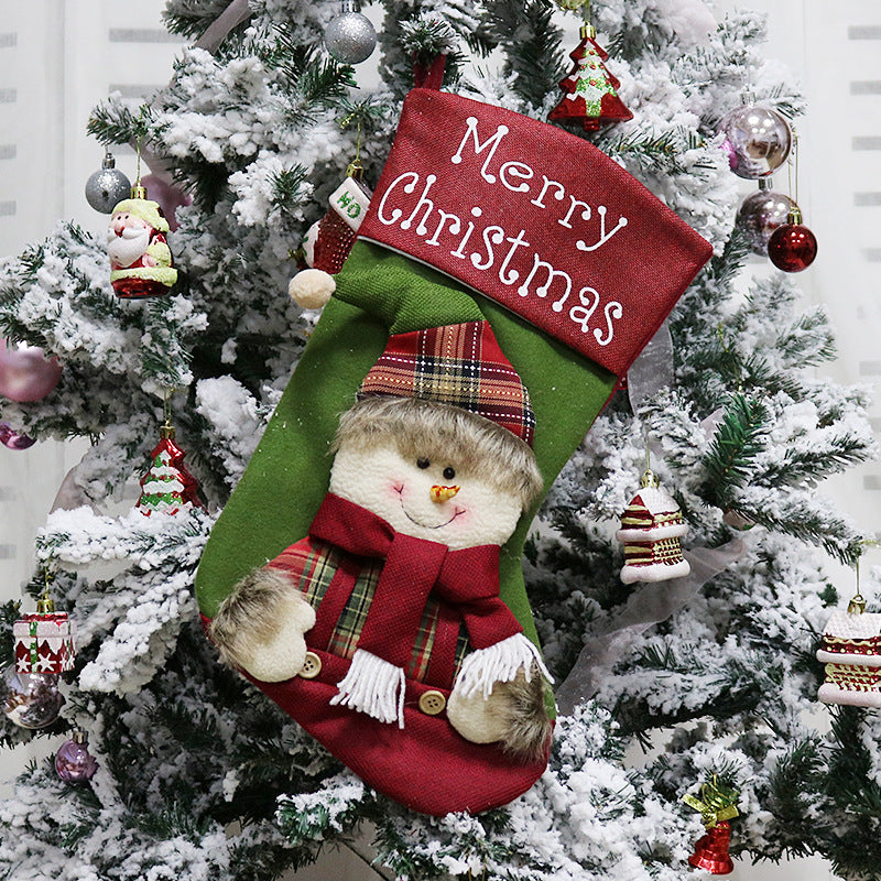Merry Christmas Gift Bag Santa Snowman Reindeer with Scarf Christmas Socks Candy Stocking