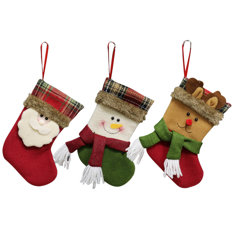 Christmas Pendant Red/Green Santa Snowman Reindeer with Scarf Christmas Gift Socks